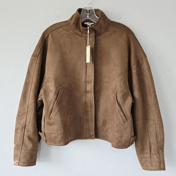 Max Studio Jackets & Blazers - NWT Max Studio Faux Suede Bomber Jacket Womens M Brown Tan